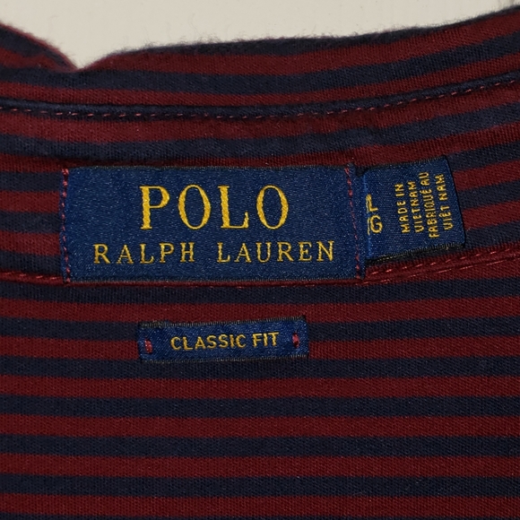 Men's Polo by Ralph Lauren polo, golf shirt size L deep red and navy stripes - Picture 2 of 4